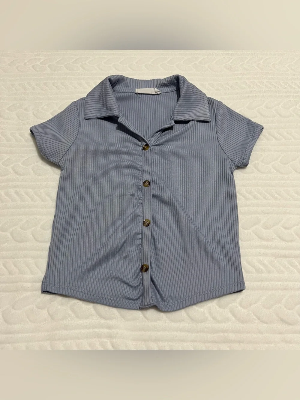 💗 Beautees - Girls Blue Short-Sleeve Button Front Top with Plaid Skirt‎